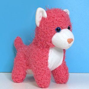 RARE Vintage Puli International Pink Soft‎ Fuzzy Cat 8" Plush Stuffed Animal Toy